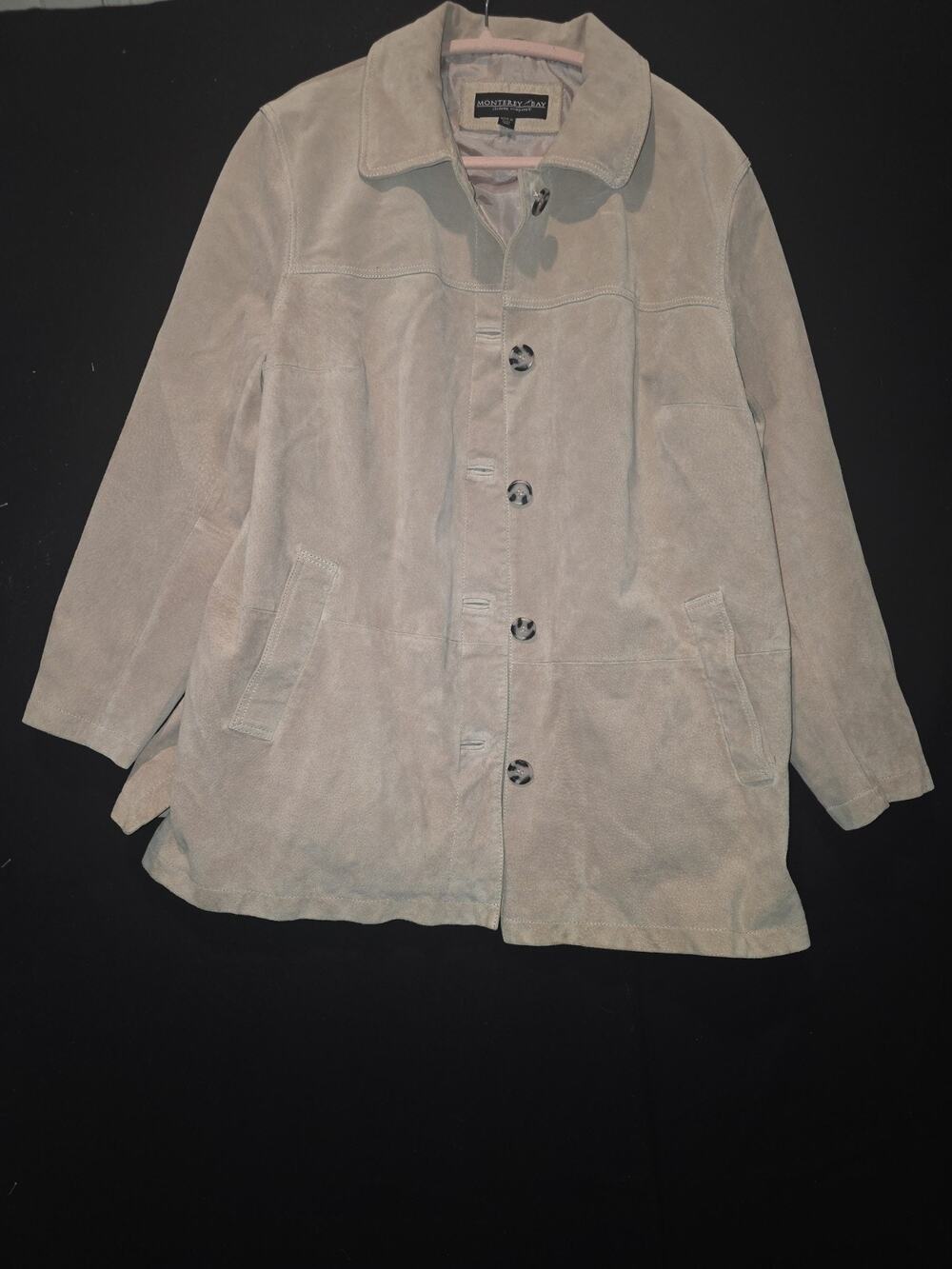Genuine Suede Leather Jacket Women 18W Pink Beige Overcoat Car Coat Timeless